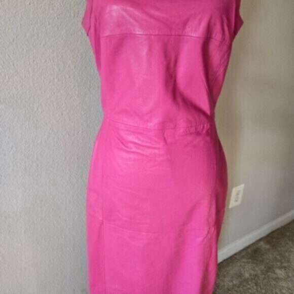 NWT Bod & Christensen Dina Pink Leather Midi Dress - Picture 6 of 11